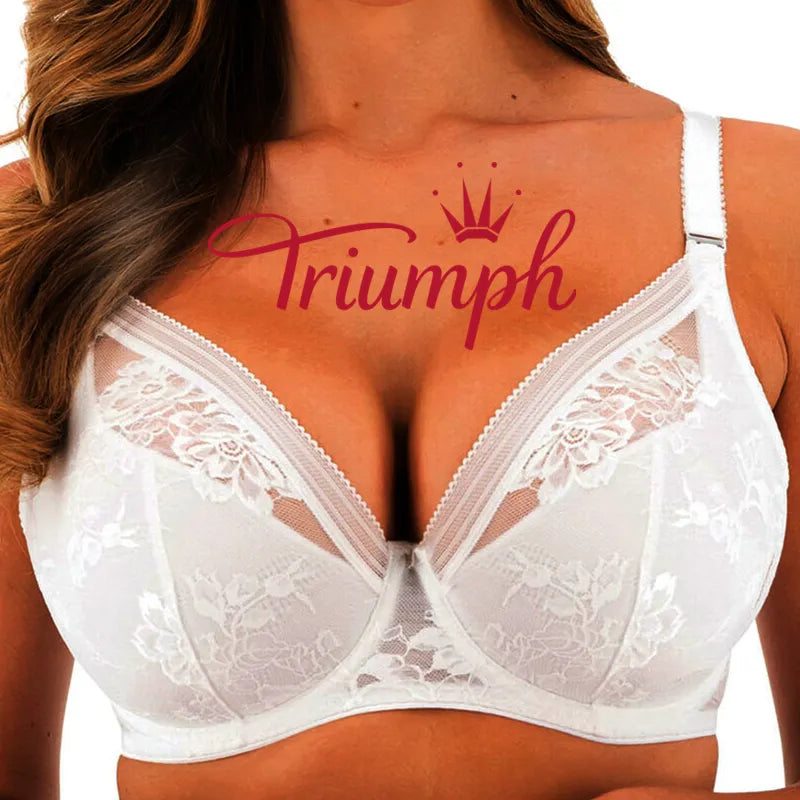 Triumph® Reggiseni - Confezione da 4 💖 Sconto del 50% ✨Reggiseno in pizzo ricamato a mano con scollo a V profondo per taglie forti [65A-120H]