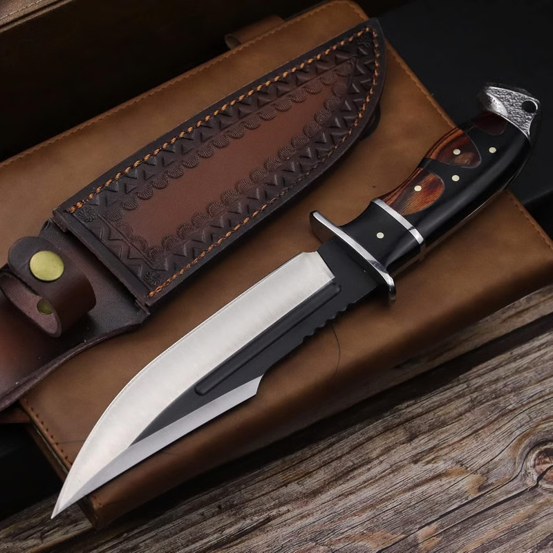 Coltello da caccia a lama fissa da 7,1 pollici fatto a mano, coltello tattico, fodero in pelle