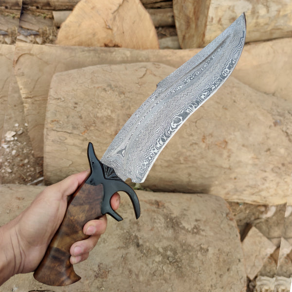 Coltello Bowie, acciaio Damasco, manico in legno, DK-139