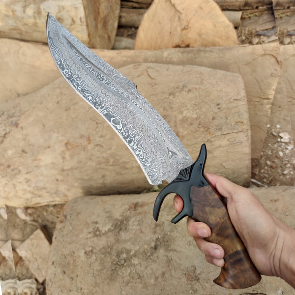 Coltello Bowie, acciaio Damasco, manico in legno, DK-139