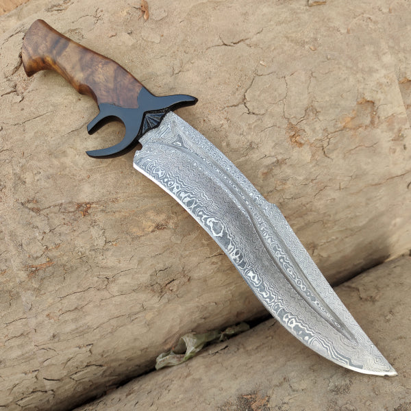 Coltello Bowie, acciaio Damasco, manico in legno, DK-139