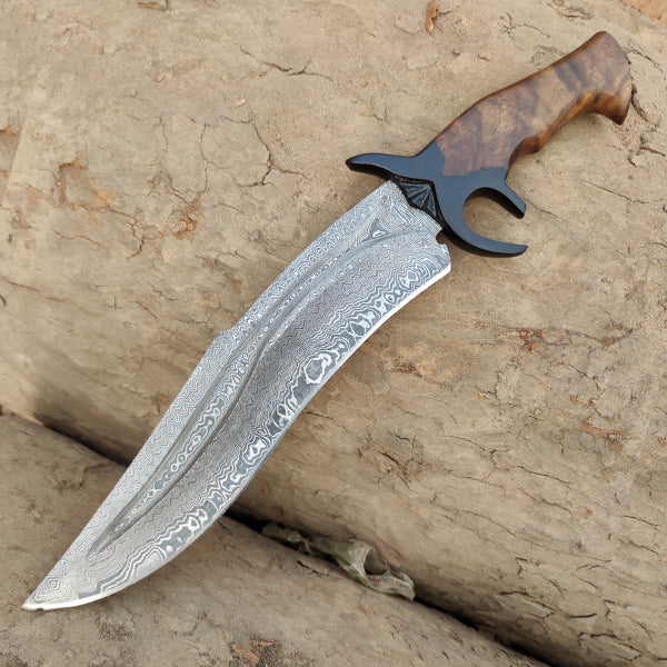 Coltello Bowie, acciaio Damasco, manico in legno, DK-139