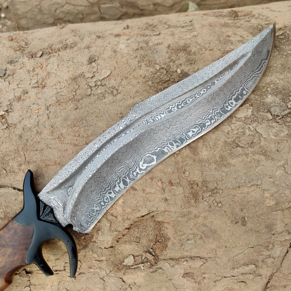 Coltello Bowie, acciaio Damasco, manico in legno, DK-139