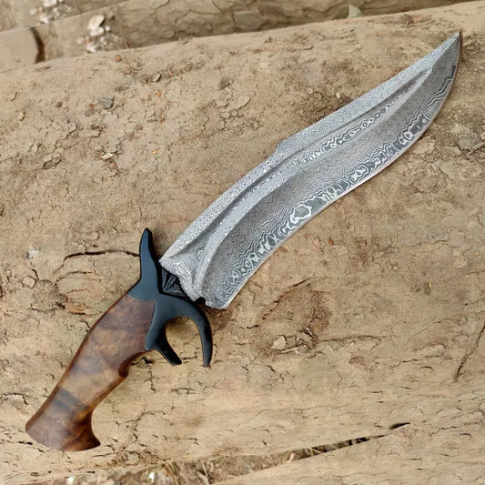 Coltello Bowie, acciaio Damasco, manico in legno, DK-139