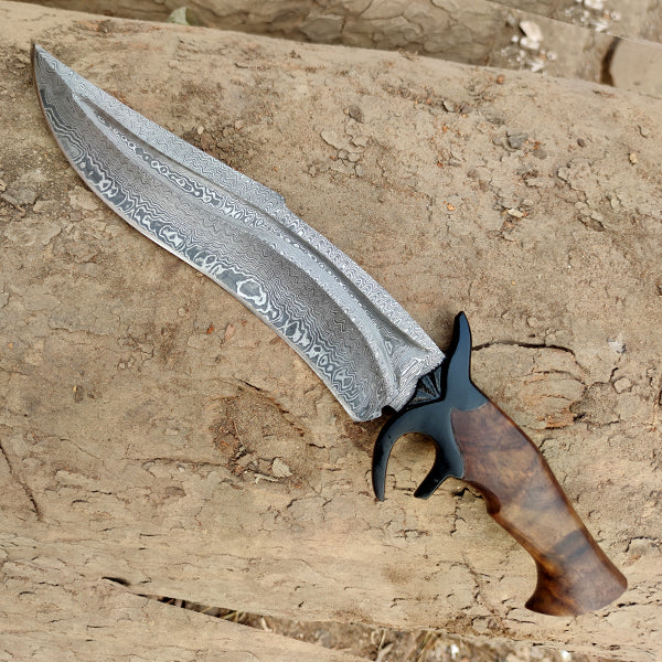 Coltello Bowie, acciaio Damasco, manico in legno, DK-139